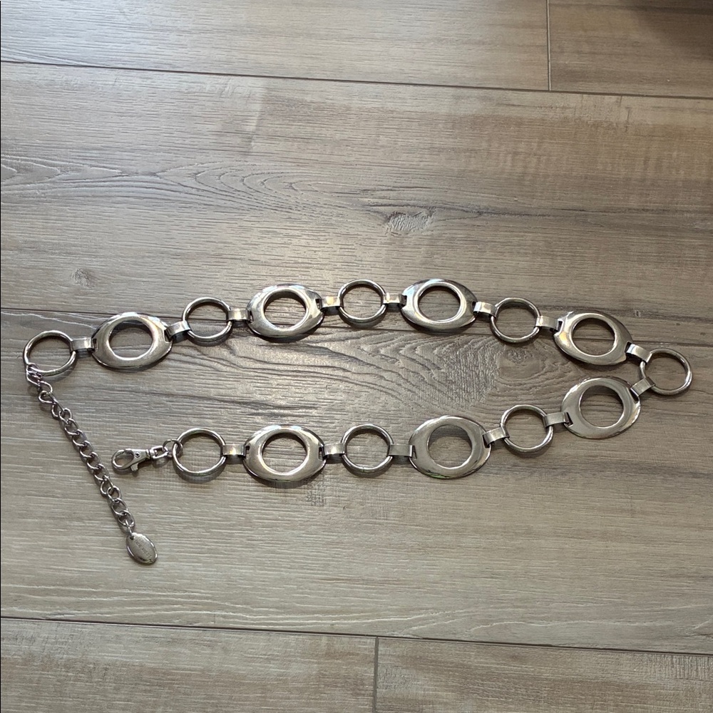 Nine West Silver Circle Link Adjustable Boho Y2K Belt Longest 41” Shortest 35”